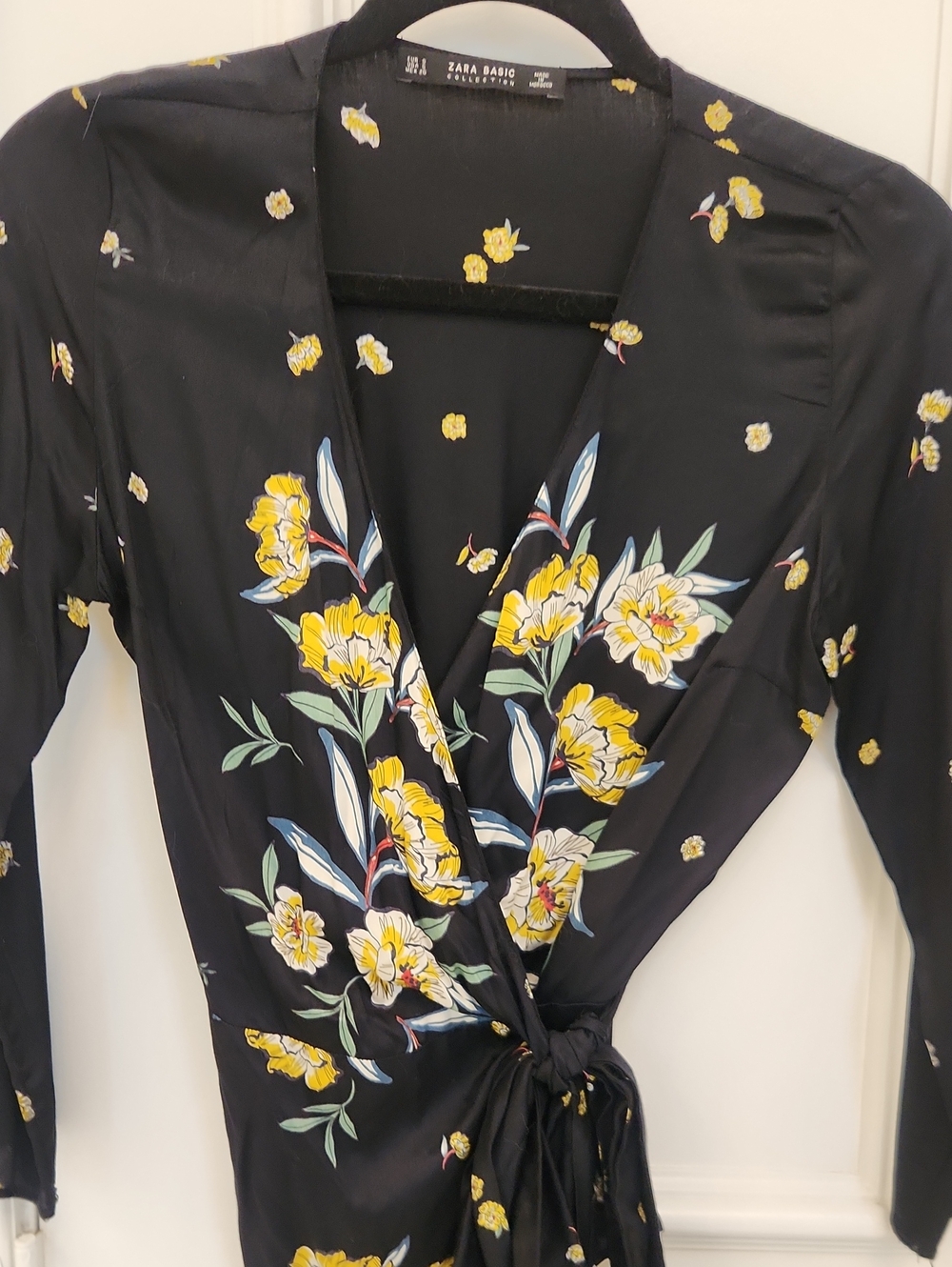 Zara Black Wrap Tunic with Yellow & Green Floral Print